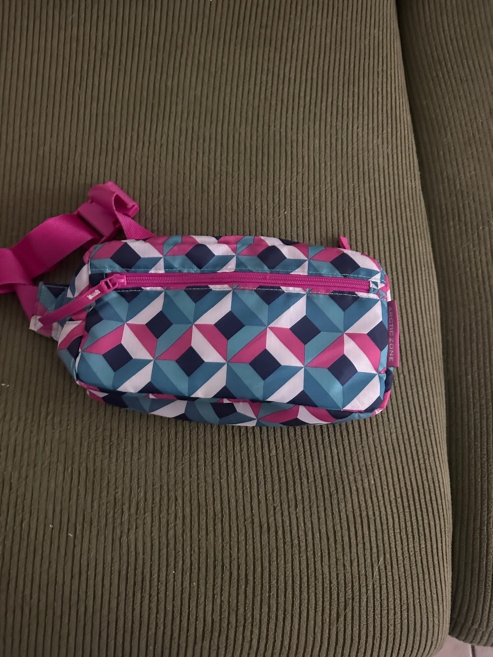 Geometric Pattern Crossbody Bag - Pink & Blue